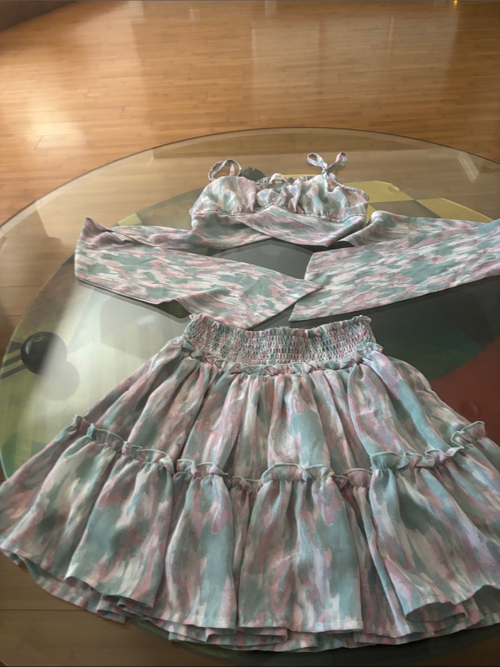 Blush Pastel Pink & Mint Tiered Mini Skirt Set
